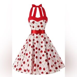 Cherry Halter Swing Dress